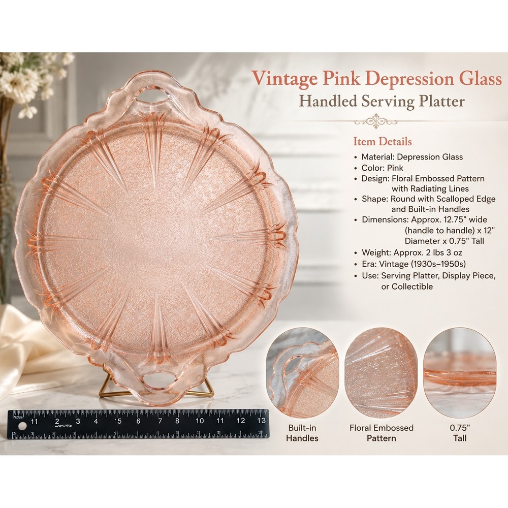 Vintage Pink Depression Glass Windsor Pattern Cake Plate‎ Serving Tray 12 Inch